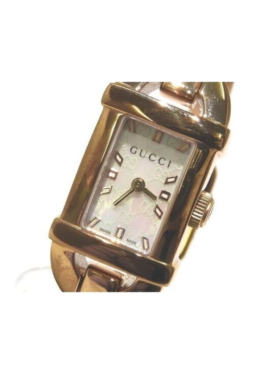 Gucci Bangle Watch Quartz PG Color GG Pattern Shell Dial Bamboo